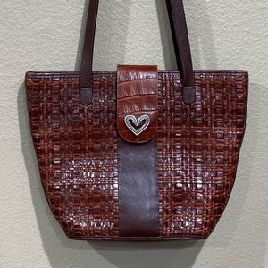 BRIGHTON Woven Brown Leather Shoulder Tote Bag Purse Boho Silver Heart Vintage